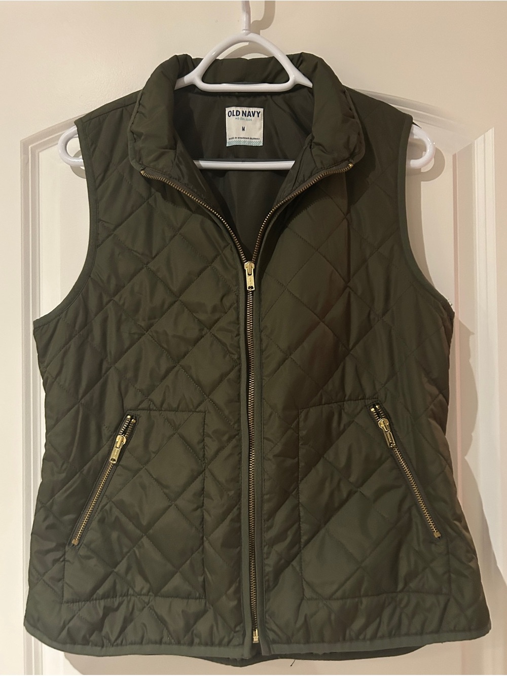 Old Navy Quilted Olive Green Zip-Front Puffer Vest